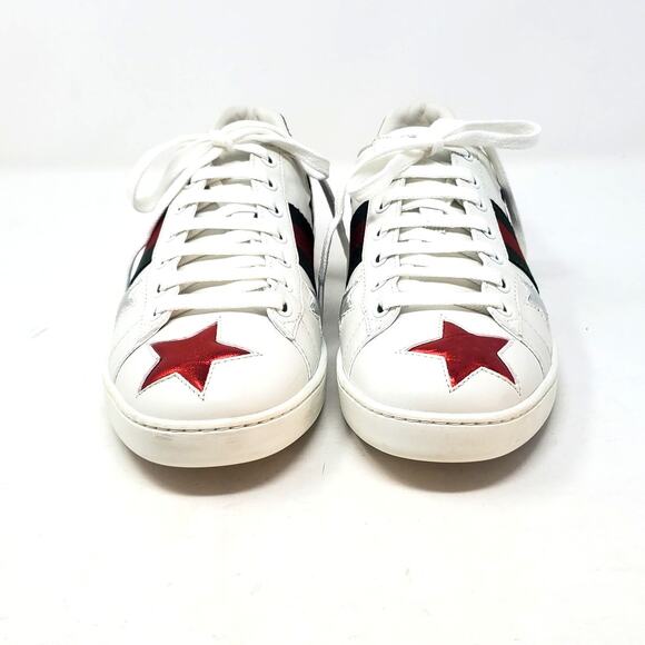 Gucci Ace Metallic Star Sneakers Shoes White Leather 454562 Size 37.5 / US 7.5 - Picture 3 of 10